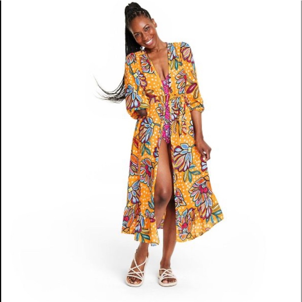 Floral Polka Dot Orange Paisley Print Cover Up Kimono Tabitha Brown - Picture 4 of 15